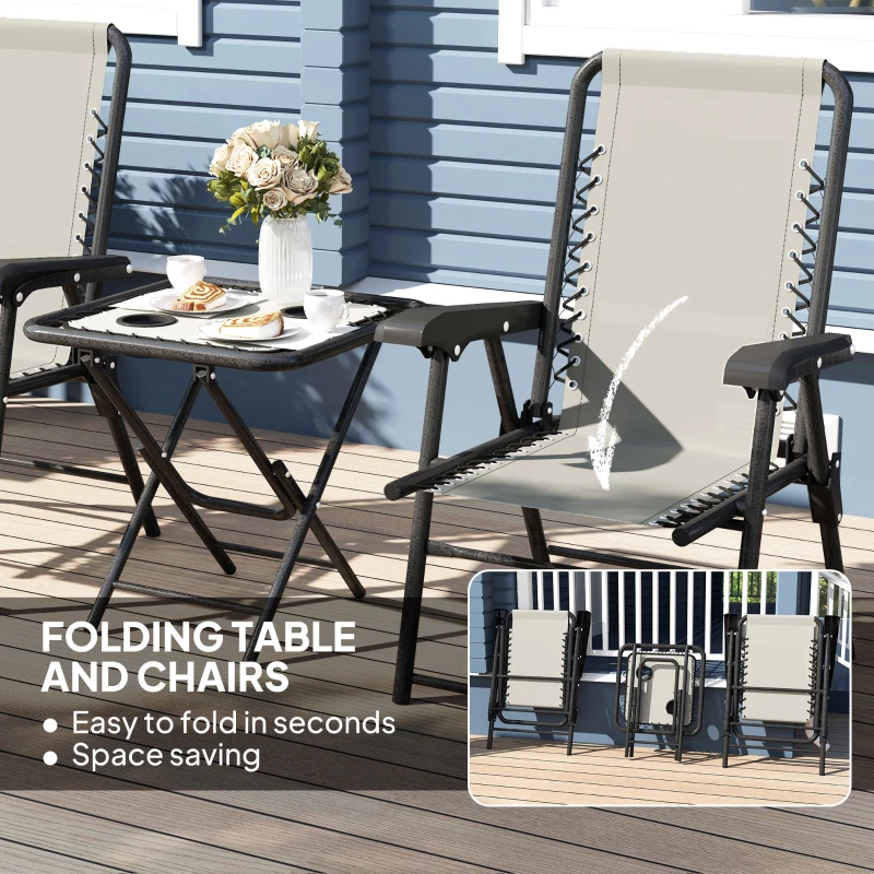 Outsunny 3 Pieces Patio Bistro Set, Outdoor Folding Table and Chairs Set, Metal Patio Furniture Set with Cup Holders
