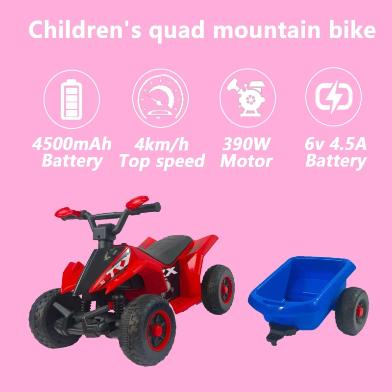 6V Battery-Powered Kids Electric ATV Ride-On with Headlights and MP3/USB, Electric Go-Kart with PP Tires, 40" L x 17.5" W x 17.5" H, Red