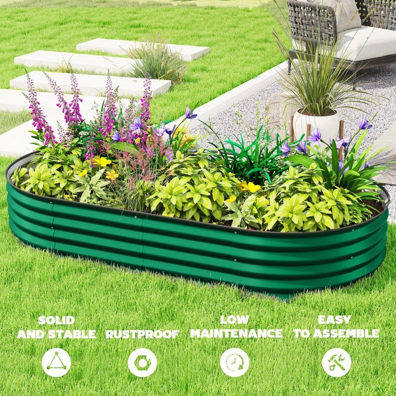 Outsunny 6' x 3' x 1' Large Outdoor Planter Box, Galvanized Raised Garden Bed with Metal Plant Stake, Green