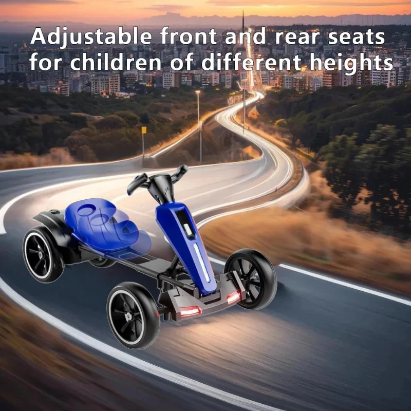 12V Electric Pedal Go-Kart for Kids with Adjustable High-Back Seat, Ride-On Truck with Music/Flashing Lights, 38'' L x 22.5'' W x 19.5'' H, Blue