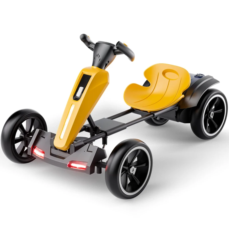 12V Electric Kids Go-Kart with 4.5Ah Battery and Adjustable Seat, Foldable Ride-On with Music & Flashing Lights, 38" L x 22.5" W x 19.5" H, Yellow