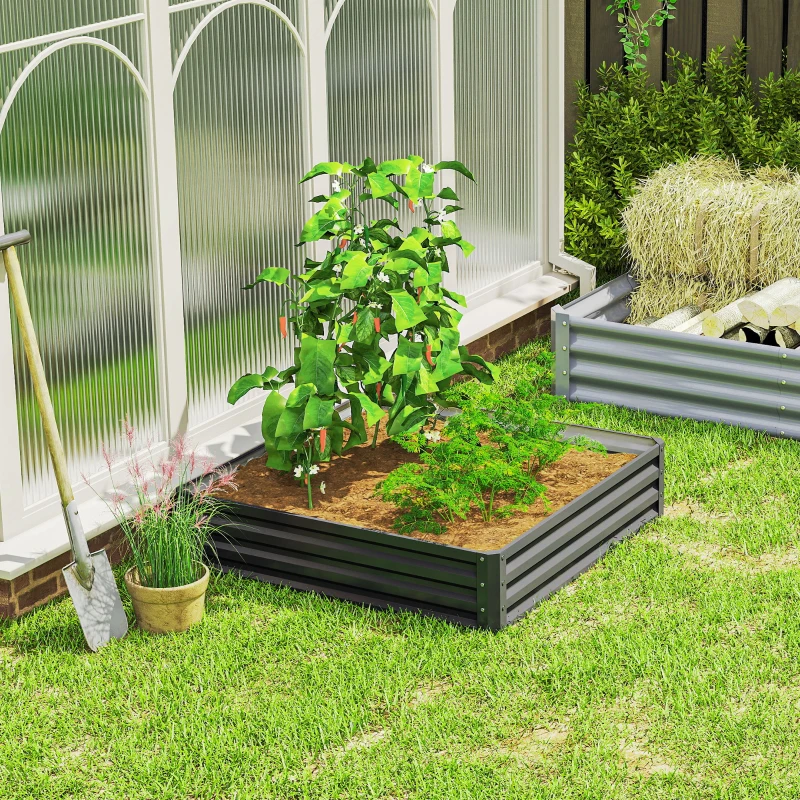 Outsunny 4' x 4' x 1' Raised Garden Bed Galvanized Steel Planter Box for Vegetables, Flowers, Herbs, Light Grey