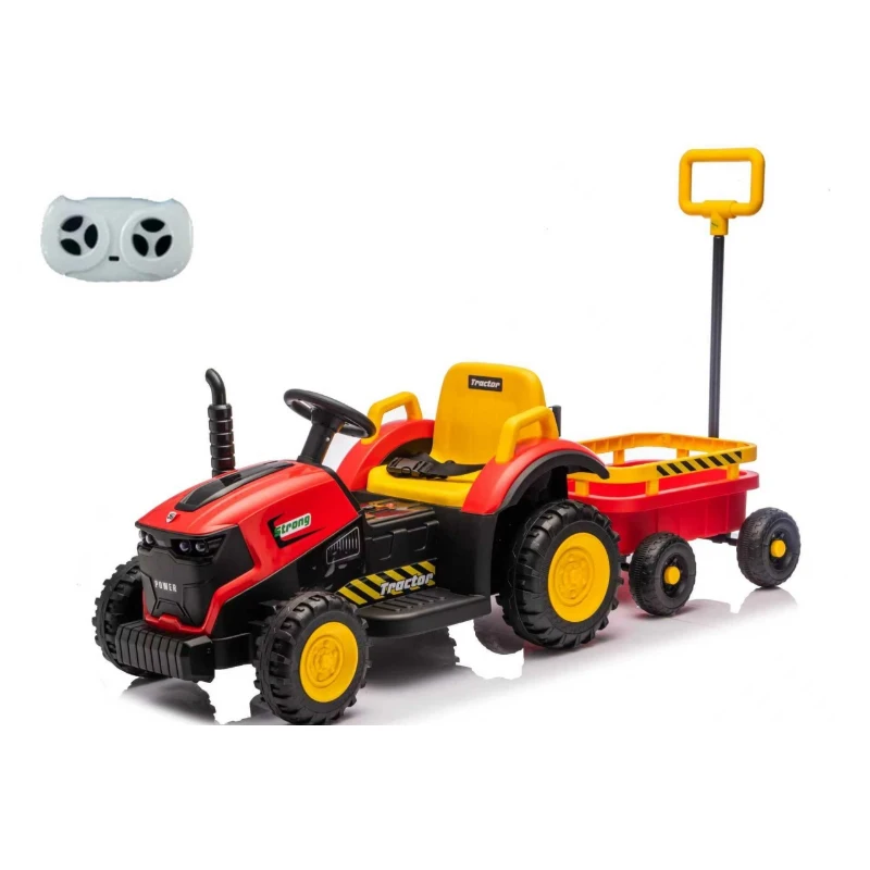 12V Kids Electric Ride-On Tractor with Bluetooth Music, 2-in-1 Tilting Trailer Bulldozer with Remote Control, 56.5" L x 19.5" W x 35" H, Red