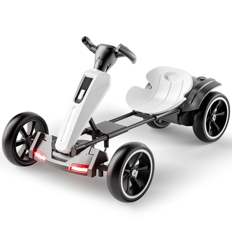 12V Electric Pedal Go-Kart for Kids with Adjustable High-Back Seat, Ride-On Truck with Music/Flashing Lights, 38'' L x 22.5'' W x 19.5'' H, White