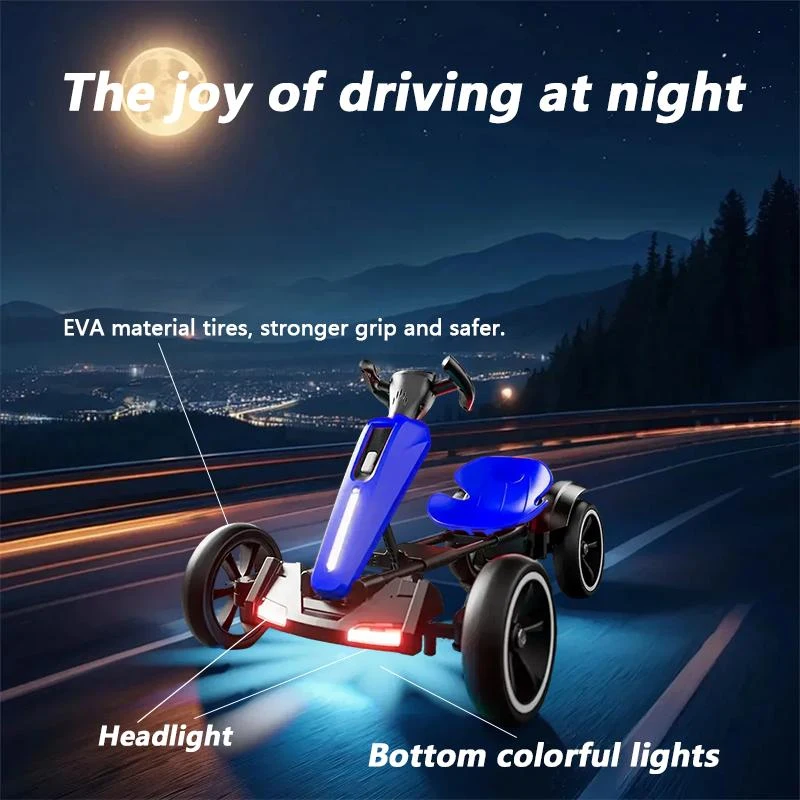 12V Electric Kids Go-Kart with 4.5Ah Battery and Adjustable Seat, Foldable Ride-On with Music & Flashing Lights, 38" L x 22.5" W x 18.5" H, Blue
