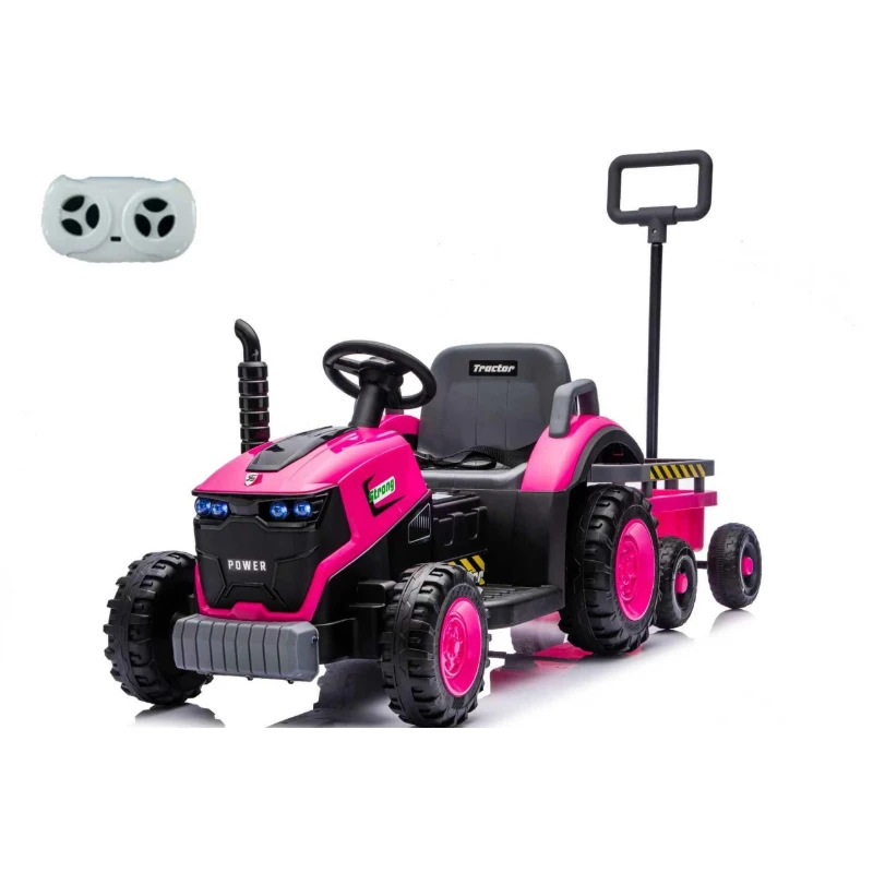 12V Kids Electric Ride-On Tractor with Bluetooth Music, 2-in-1 Tilting Trailer Bulldozer with Remote Control, 56.5" L x 19.5" W x 35" H, Magenta