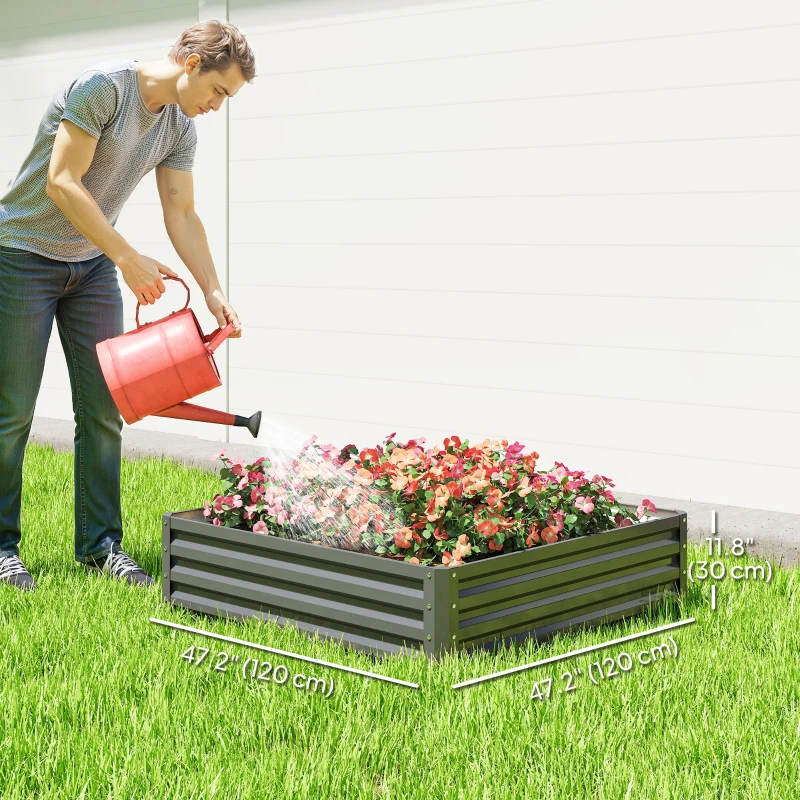 Outsunny 4' x 4' x 1' Raised Garden Bed Galvanized Steel Planter Box for Vegetables, Flowers, Herbs, Light Grey