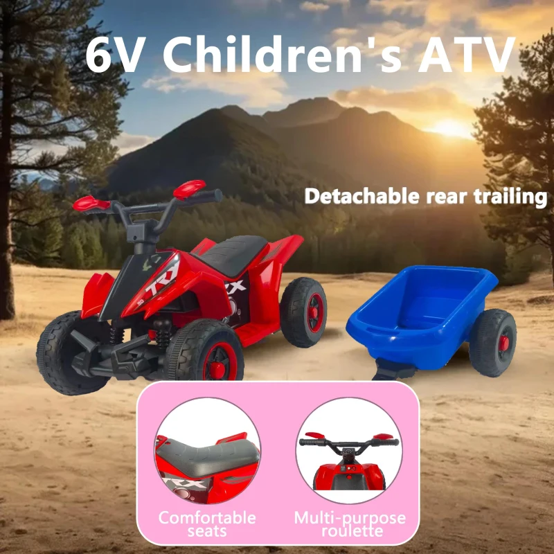 6V Battery-Powered Kids Electric ATV Ride-On with Headlights and MP3/USB, Electric Go-Kart with PP Tires, 40" L x 17.5" W x 17.5" H, Red