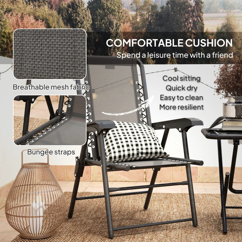 Outsunny 3 Pieces Patio Bistro Set, Outdoor Folding Table and Chairs Set, Metal Patio Furniture Set with Cup Holders