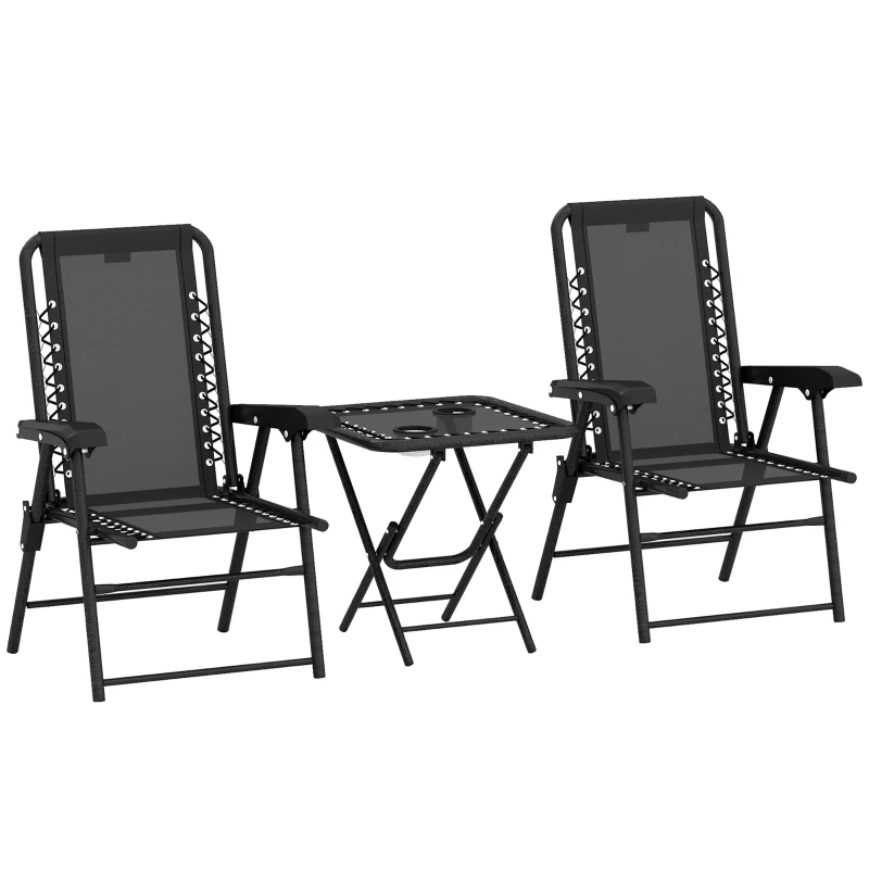 Outsunny 3 Pieces Patio Bistro Set, Outdoor Folding Table and Chairs Set, Metal Patio Furniture Set with Cup Holders