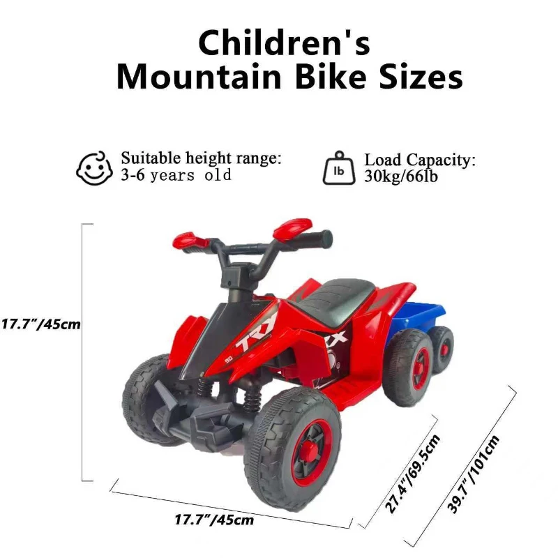 6V Battery-Powered Kids Electric ATV Ride-On with Headlights and MP3/USB, Electric Go-Kart with PP Tires, 40" L x 17.5" W x 17.5" H, Red