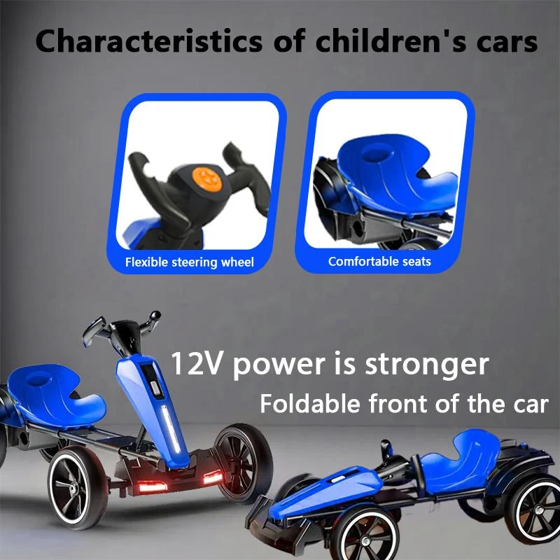 12V Electric Pedal Go-Kart for Kids with Adjustable High-Back Seat, Ride-On Truck with Music/Flashing Lights, 38'' L x 22.5'' W x 19.5'' H, Blue