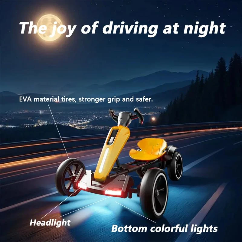 12V Electric Pedal Go-Kart for Kids with Adjustable High-Back Seat, Ride-On Truck with Music/Flashing Lights, 38'' L x 22.5'' W x 19.5'' H, Yellow