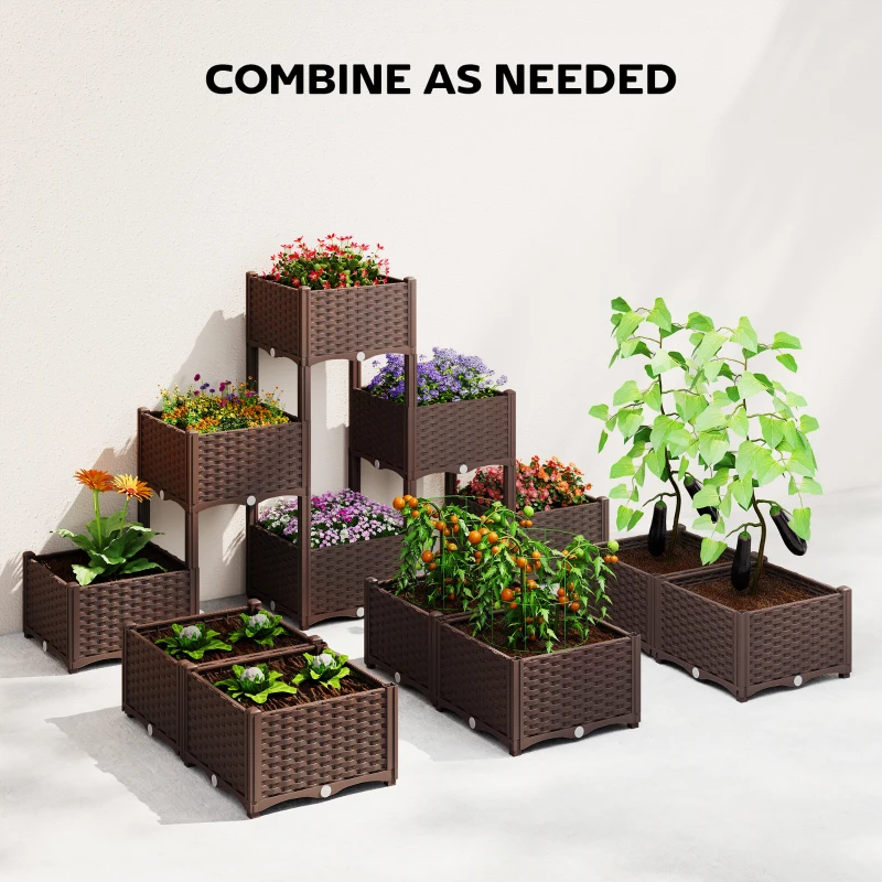 Outsunny Plastic Raised Garden Bed with Legs, Self Watering Elevated Planter Boxes with Drainage Holes and Plugs