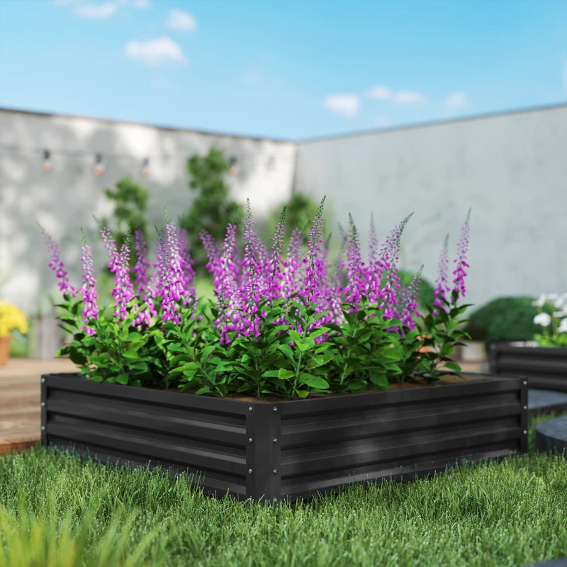 Outsunny 4' x 4' x 1' Raised Garden Bed Galvanized Steel Planter Box for Vegetables, Flowers, Herbs, Grey