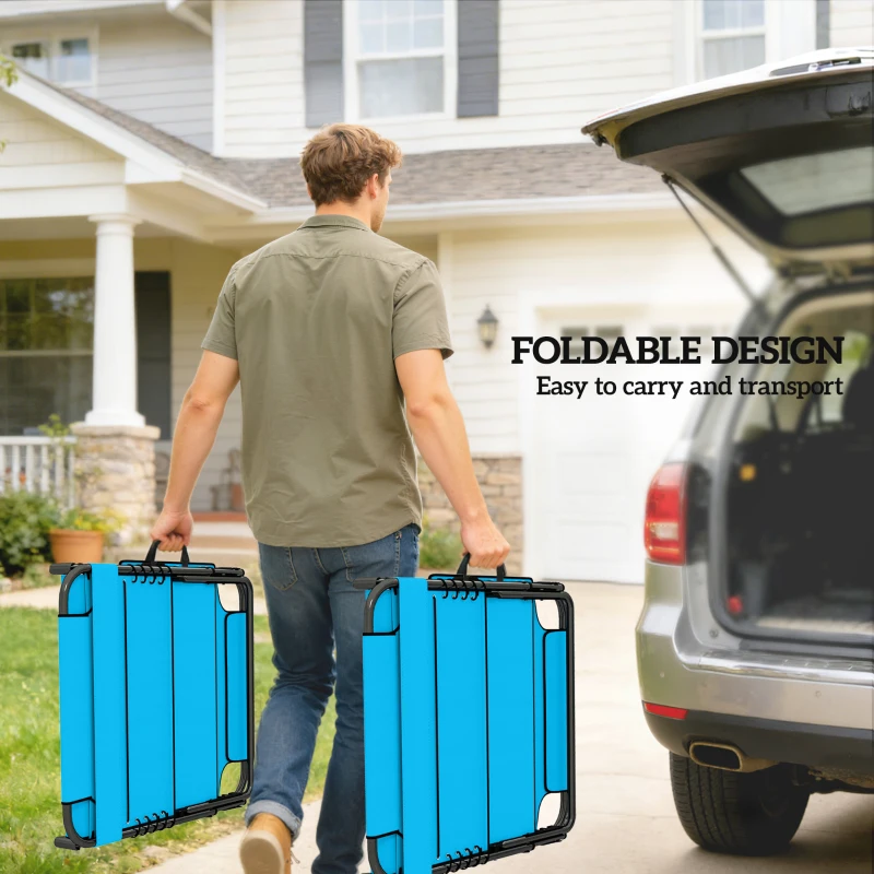 Outsunny 2 Piece Folding Chaise Lounge Pool Chairs with 5-level Reclining Back, Reading Hole, Side Pocket, Blue