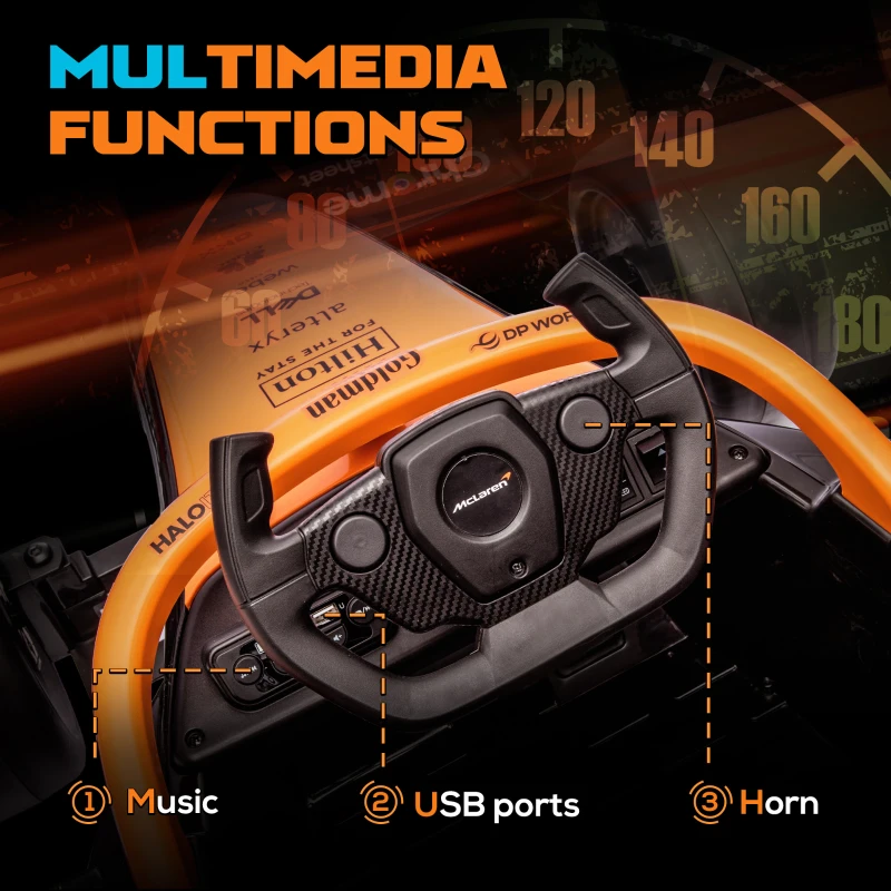 Qaba 12V Electric Car for Kids with Suspension, Music, MP3, Remote Control for 3-5 Years, Orange