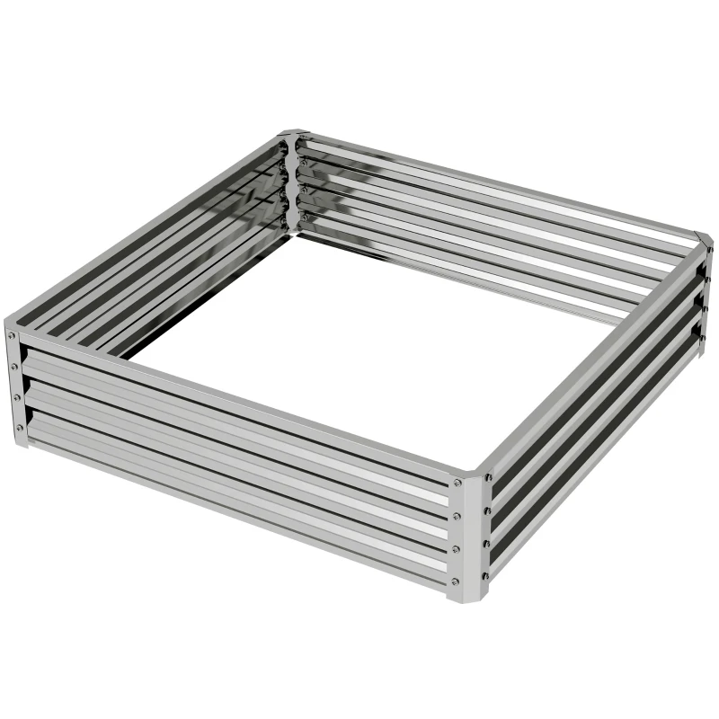 Outsunny 4' x 4' x 1' Raised Garden Bed Galvanized Steel Planter Box for Vegetables, Flowers, Herbs, Silver