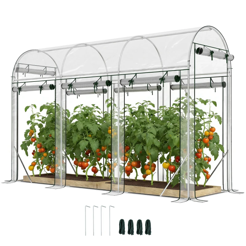 Outsunny Walk-in Tunnel Greenhouse, Hoop House Greenhouse with 8 Roll-Up Doors, 10' x 3' x 6.5', Clear