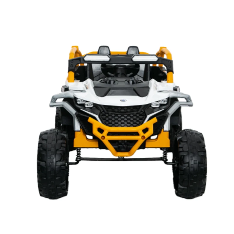 12V 2-Seater Kids Electric UTV Ride-On with Remote Control, Electric Go-Kart with Music & Flashlights, 45.5" L x 28.5" W x 24.5" H, Yellow+White