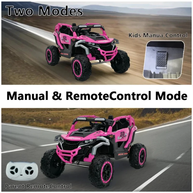12V 2-Seater Kids Electric UTV Ride-On with Remote Control, Electric Go-Kart with Music & Flashlights, 45.5" L x 28.5" W x 24.5" H, Magenta