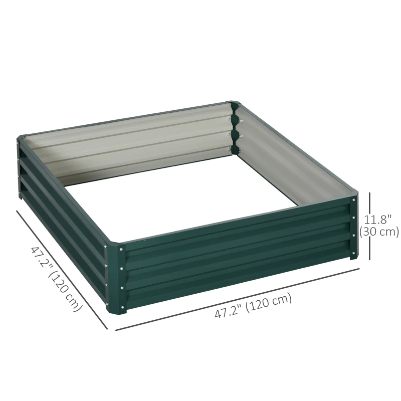 Outsunny 4' x 4' x 1' Raised Garden Bed Galvanized Steel Planter Box for Vegetables, Flowers, Herbs, Green