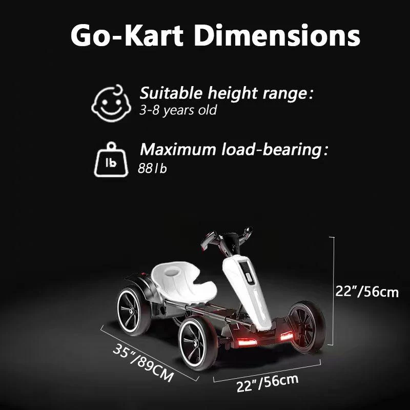 12V Electric Kids Go-Kart with 4.5Ah Battery and Adjustable Seat, Foldable Ride-On with Music & Flashing Lights, 38" L x 22.5" W x 19.5" H, White