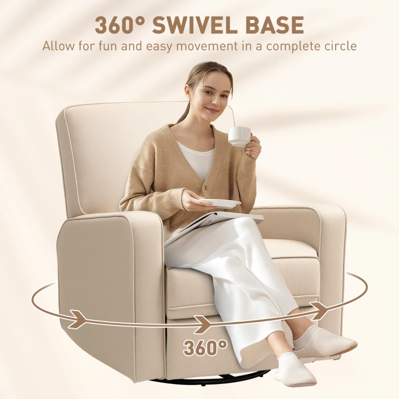 HOMCOM Manual Recliner Chair for Adults with Thick Cushion, Breathable Fabric Glider Rocking Chair for Living Room, Beige