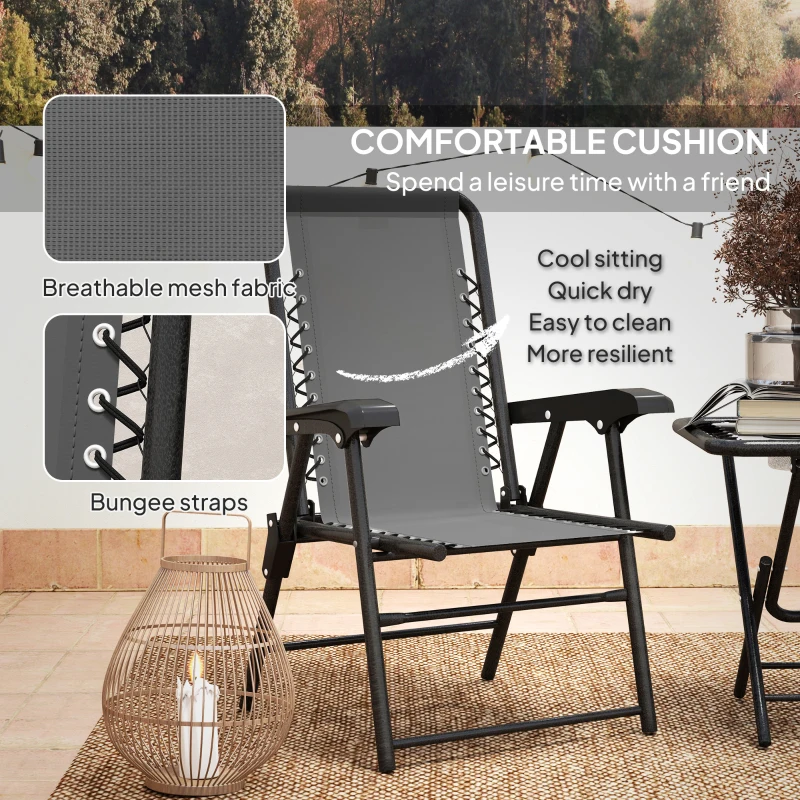 Outsunny 3 Pieces Patio Bistro Set, Outdoor Folding Table and Chairs Set, Metal Patio Furniture Set with Cup Holders