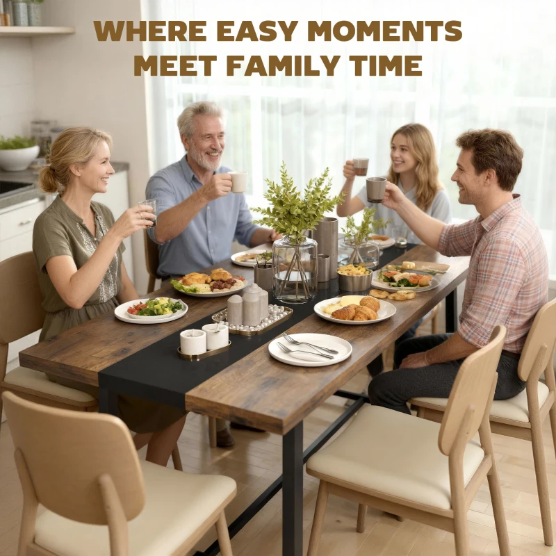 HOMCOM Industrial Kitchen Table for 8 People, 70.9" Long Dining Table with Large Tabletop and Steel Legs for Dining Room, Brown