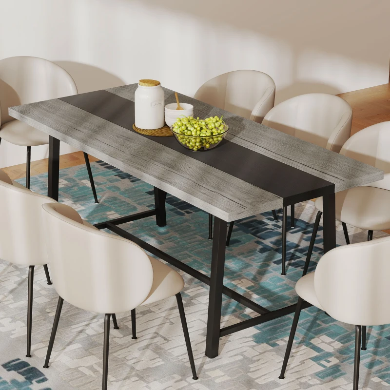 HOMCOM Industrial Kitchen Table for 8 People, 70.9" Long Dining Table with Large Tabletop and Steel Legs for Dining Room, Gray