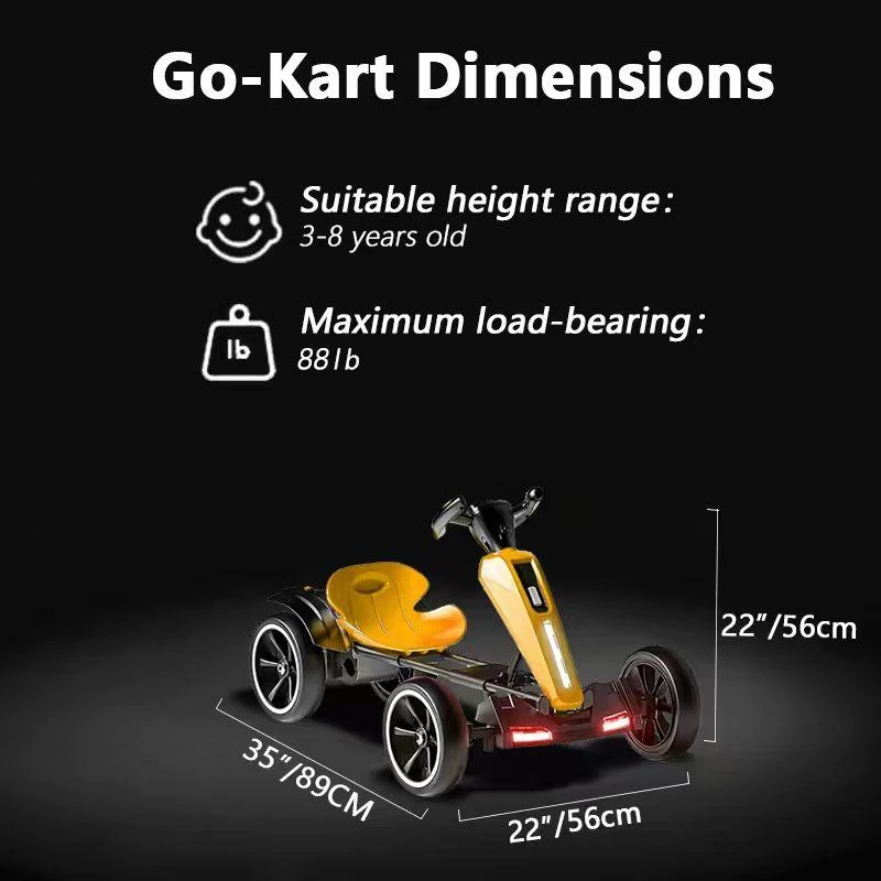 12V Electric Kids Go-Kart with 4.5Ah Battery and Adjustable Seat, Foldable Ride-On with Music & Flashing Lights, 38" L x 22.5" W x 19.5" H, Yellow