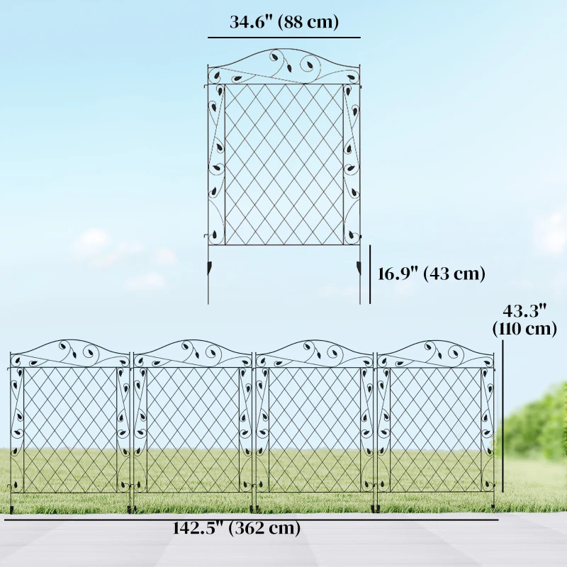 Outsunny Outdoor Metal Garden Fence Panels, Border Edging for Yard, Patio, 4 Pack, Wavey Vines