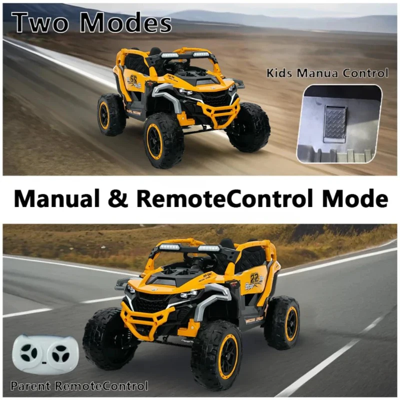 12V 2-Seater Kids Electric UTV Ride-On with Remote Control, Electric Go-Kart with Music & Flashlights, 45.5" L x 28.5" W x 24.5" H, Yellow+Black