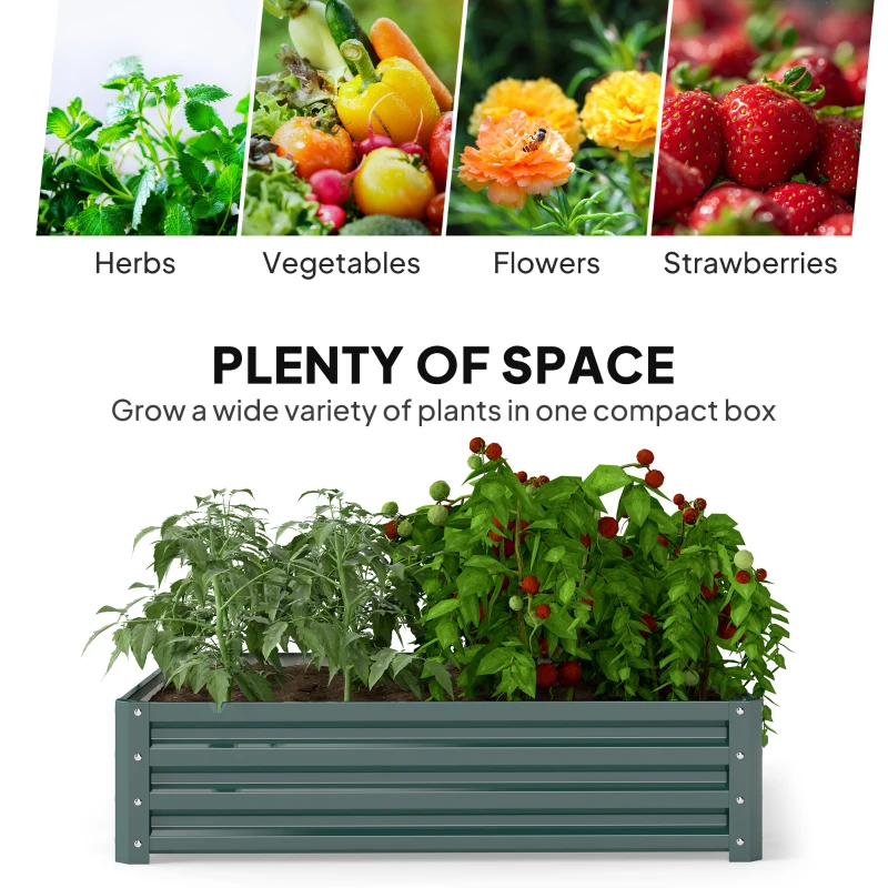 Outsunny 4' x 4' x 1' Raised Garden Bed Galvanized Steel Planter Box for Vegetables, Flowers, Herbs, Green