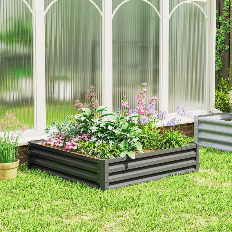 Outsunny 4' x 4' x 1' Raised Garden Bed Galvanized Steel Planter Box for Vegetables, Flowers, Herbs, Light Grey