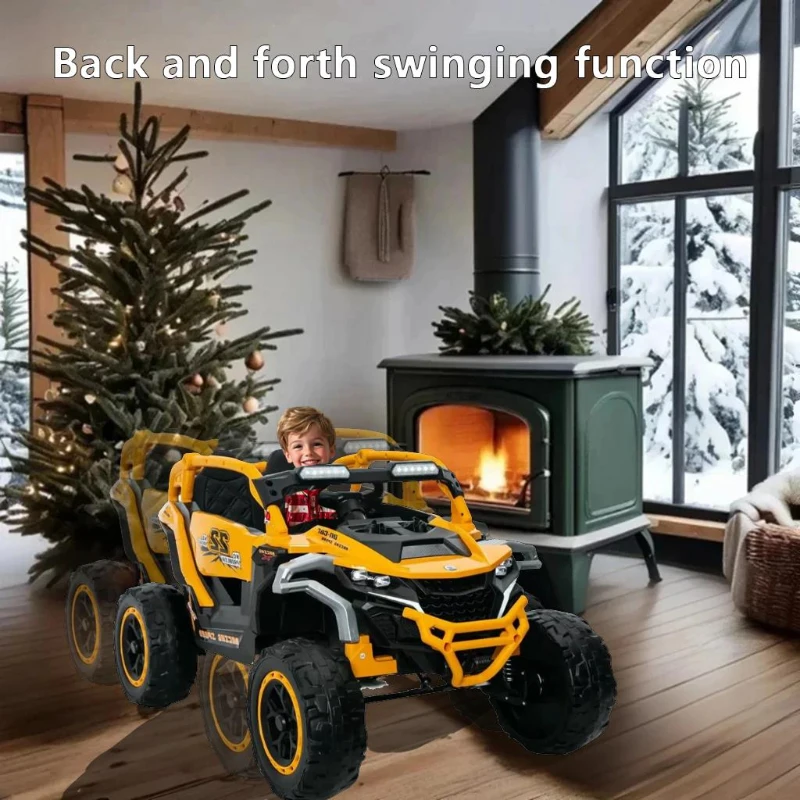 12V 2-Seater Kids Electric UTV Ride-On with Remote Control, Electric Go-Kart with Music & Flashlights, 45.5" L x 28.5" W x 24.5" H, Yellow+Black