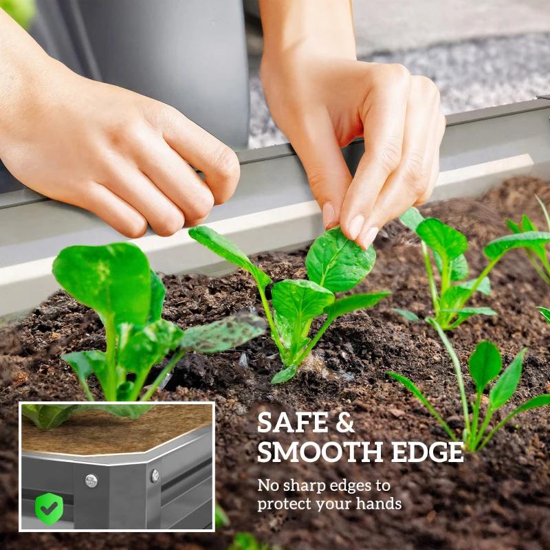Outsunny 4' x 4' x 1' Raised Garden Bed Galvanized Steel Planter Box for Vegetables, Flowers, Herbs, Light Grey