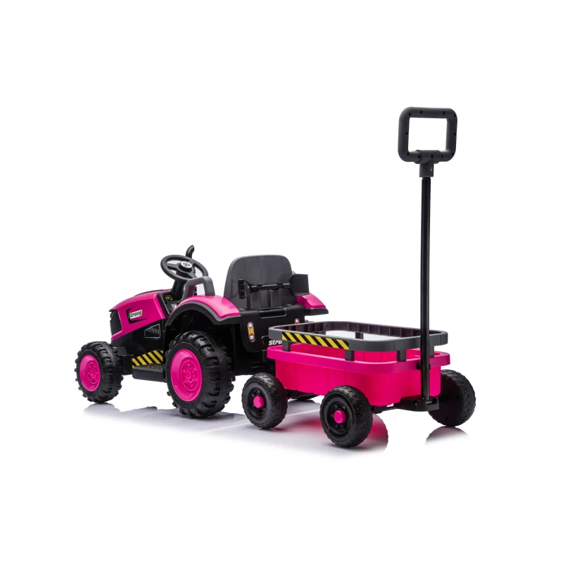 12V Kids Electric Ride-On Tractor with Bluetooth Music, 2-in-1 Tilting Trailer Bulldozer with Remote Control, 56.5" L x 19.5" W x 35" H, Magenta