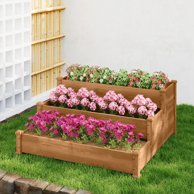 Outsunny 3-Tier Garden Bed Planter Box for Backyard, Patio, 49"x49"x22", Brown