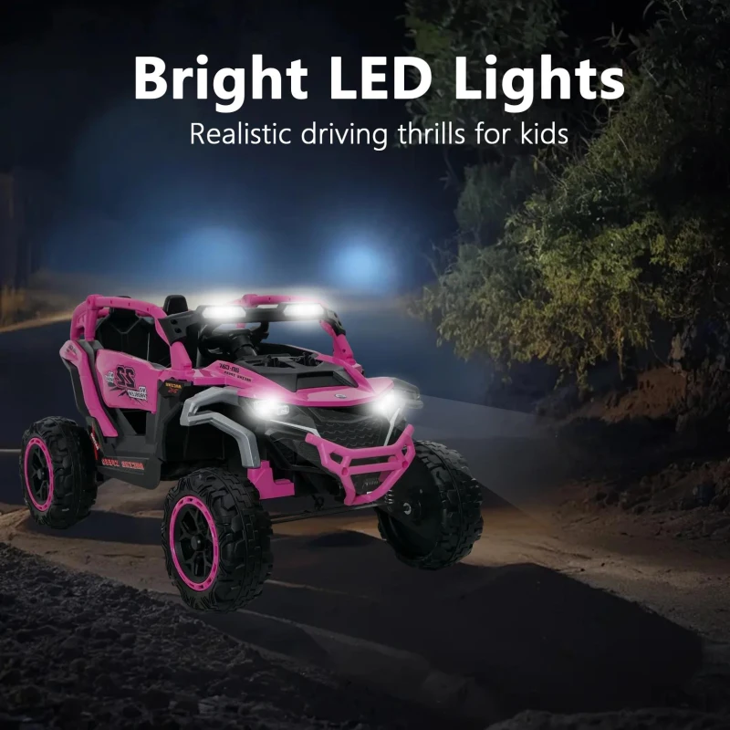 12V 2-Seater Kids Electric UTV Ride-On with Remote Control, Electric Go-Kart with Music & Flashlights, 45.5" L x 28.5" W x 24.5" H, Magenta