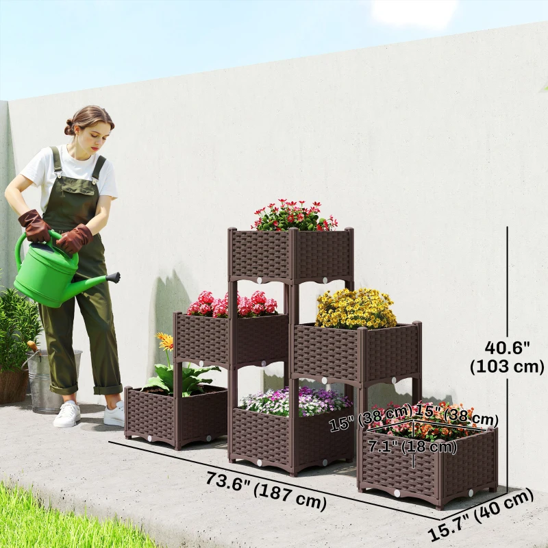 Outsunny Plastic Raised Garden Bed with Legs, Self Watering Elevated Planter Boxes with Drainage Holes and Plugs