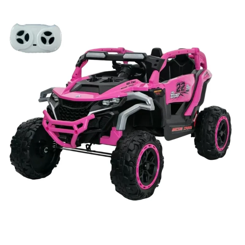 12V 2-Seater Kids Electric UTV Ride-On with Remote Control, Electric Go-Kart with Music & Flashlights, 45.5" L x 28.5" W x 24.5" H, Magenta