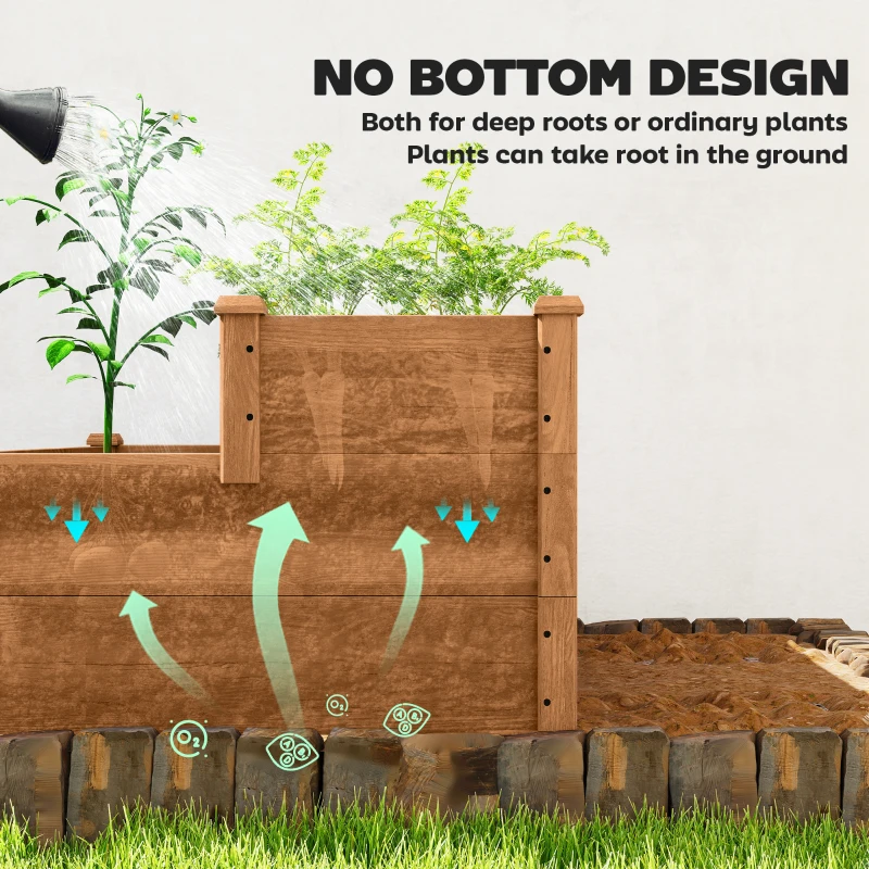 Outsunny 3-Tier Garden Bed Planter Box for Backyard, Patio, 49"x49"x22", Brown