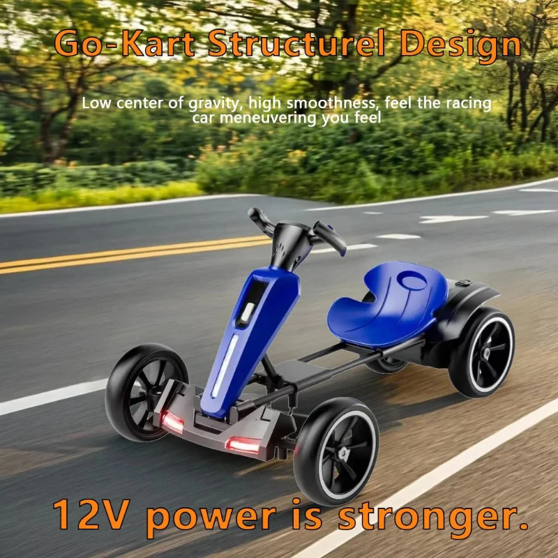 12V Electric Kids Go-Kart with 4.5Ah Battery and Adjustable Seat, Foldable Ride-On with Music & Flashing Lights, 38" L x 22.5" W x 18.5" H, Blue