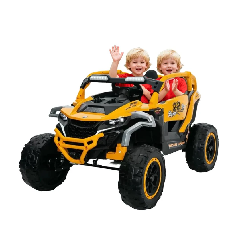 12V 2-Seater Kids Electric UTV Ride-On with Remote Control, Electric Go-Kart with Music & Flashlights, 45.5" L x 28.5" W x 24.5" H, Yellow+Black