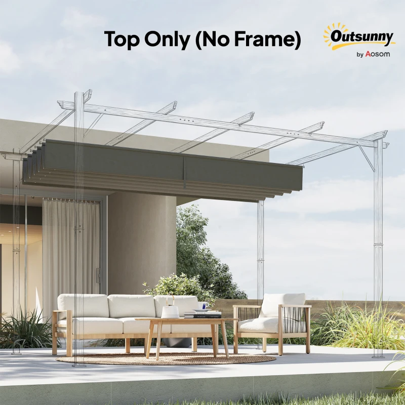 Outsunny 8.5' x 11.5' Retractable Pergola Canopy Replacement, Fit 10' x 13' Frame, Pergola Cover Replacement Top Only, Light Grey