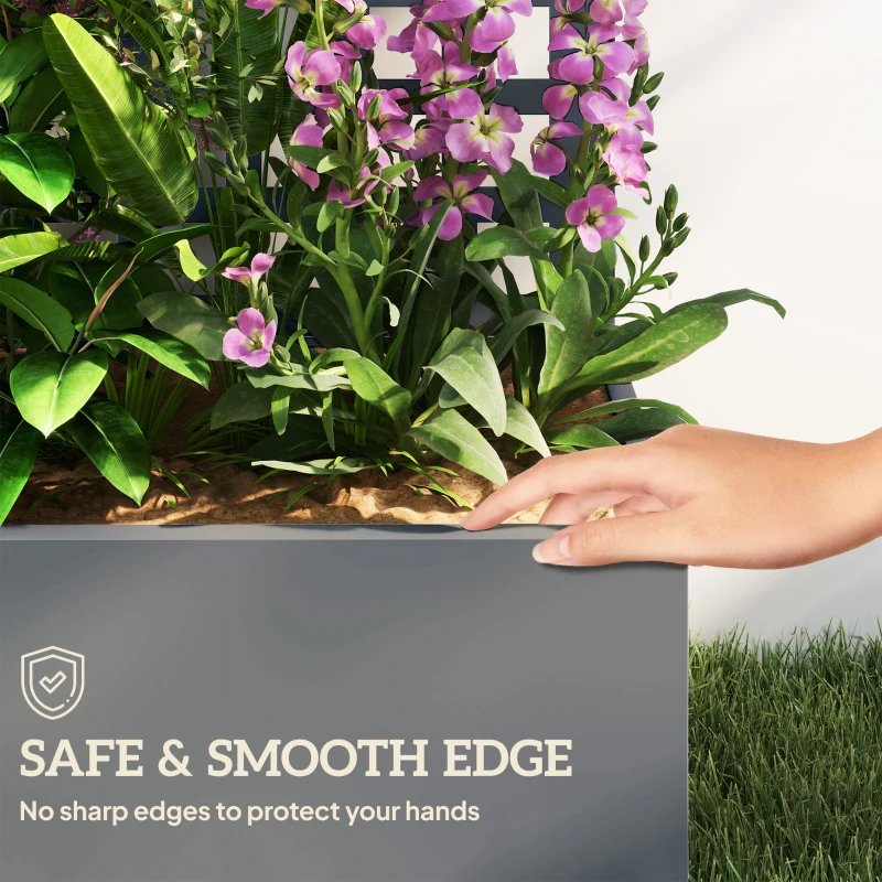 Outsunny Galvanized Raised Garden Bed Planter Box with Trellis for Climbing Plant Vegetable Vine, 43"x16"x70", Grey Wood Effect