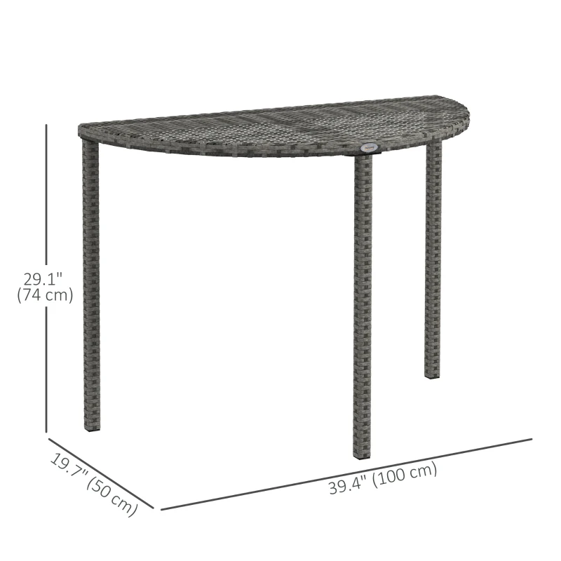 Outsunny Half Round Side Table, PE Rattan Coffee Table with Metal Frame for Patio, Garden, Balcony, Grey