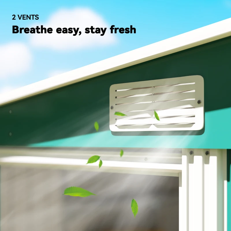 Outsunny 5'x7' Lean to Galvanized Metal Shed with Foundation, Garden Tool Storage House with Sliding Door and 2 Vents, Green